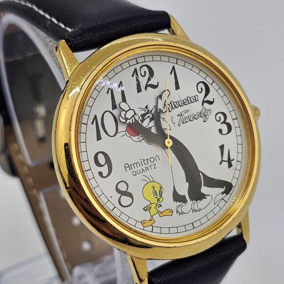 VTG Armitron Sylvester Tweety Bird Watch 40MM 1994 New Leather Bands New Battery - Picture 4 of 16